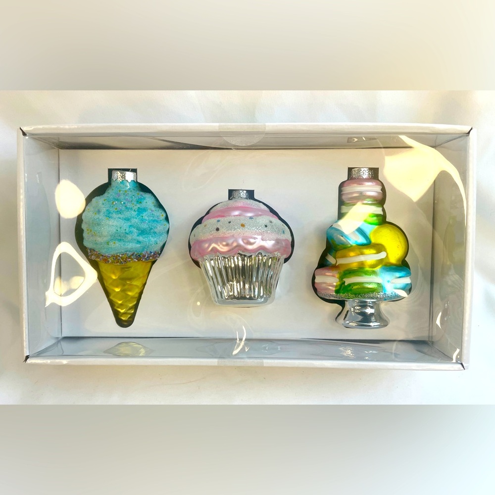 Desserts ALDI Glass Christmas Ornaments Ice Cream Cupcake Macaroons Holiday 2024